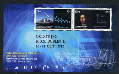 2012 Ireland Stampa Members Souvenir Science Milestones Commemorative Stamps Miniature Sheet Overprinted for Stampa Mint Never Hinged (MNH)