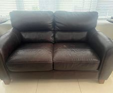 Sofa brown leather 2 seater & 1 armchair