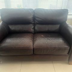 Sofa brown leather 2 seater & 1 armchair