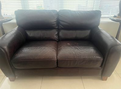 Sofa brown leather 2 seater & 1 armchair