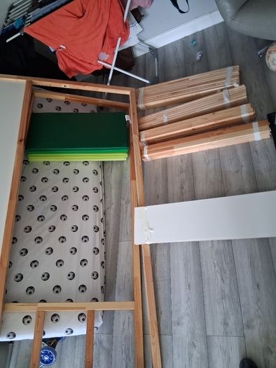 ikea kura kids bed with led lights, storage at end and mattresses