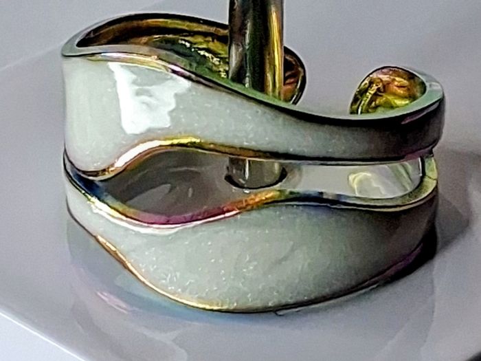 Double Layer Geometric White & Rainbow Open Ring
