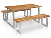 3 Piece Dining Set Solid Acacia Wood Brown