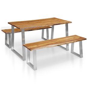 3 Piece Dining Set Solid Acacia Wood Brown