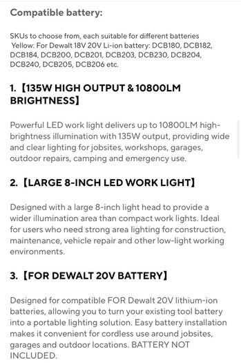 40 LED Work Light For Dewalt 18V Battery Portable Flood Light Cordless Job Site Lamp Outdoor Emergency Fishing Tool