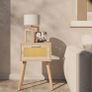 Nightstand Set of 2 End Table Small Bedside Table Handmade Rattan Decorated Drawer  Solid Wood Legs, 35by27by53cm, Modern Side Table for Bedroom, Living Room, Natural HST010N-2 Image 5