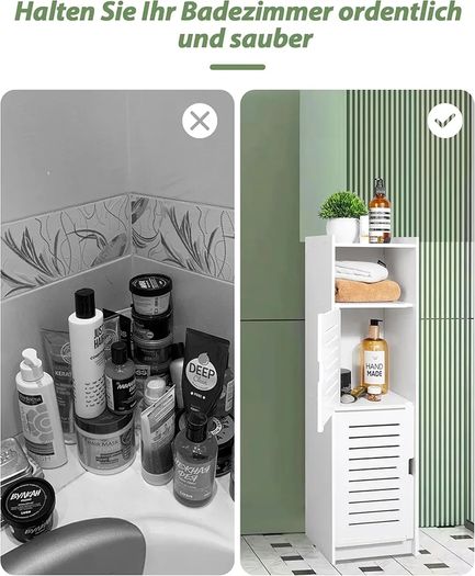 Waterproof Bathroom Cabinets,Bathroom Storage Units with Open Storage Shelf,Free-standing Floor Cabinets,Corner Organizer Cupboard for Bedroom Kitchen Hallway,White.