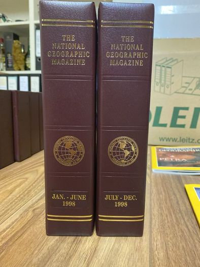 Vintage National Geographic Magazine Complete 1998 Set 12 Issues with Original Leather Slipcases in good condition