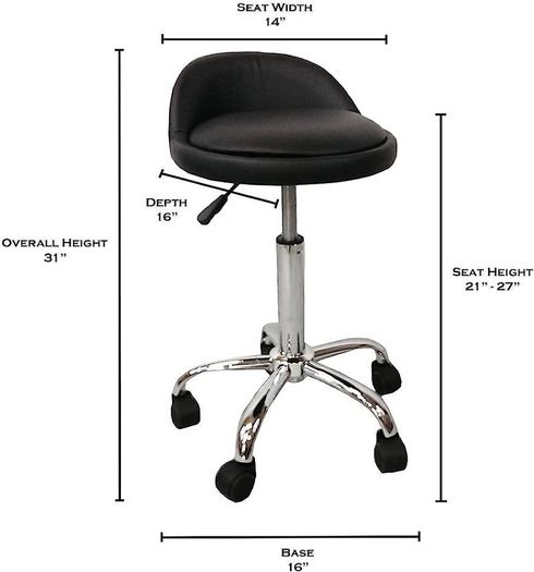 Black Adjustable Swivel Rolling Cushion Tattoo Massage Hydraulic Salon Stool with Back,5 Wheels (FREE SHIPPING)