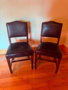 Pair of Vintage Solid Oak & Leather Chairs