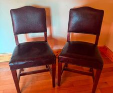 Pair of Vintage Solid Oak & Leather Chairs