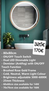 LED Bathroom Mirror Gold Frame 80cm