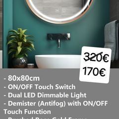 LED Bathroom Mirror Gold Frame 80cm