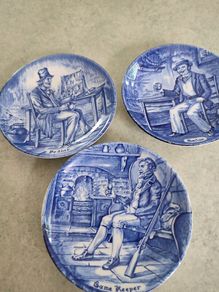 Set of 3 Vintage Collectible Plate Enoch Wedgewood blue white 4 inches Plates coaster Tunstall Made in England