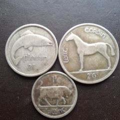1928 Irish Free State. Set of 3 Silver Coins: Half Crown&Florin&Shilling