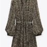 ZARA green brown animal snake print Balloon Sleeves Dress With Belt Size S Image 6