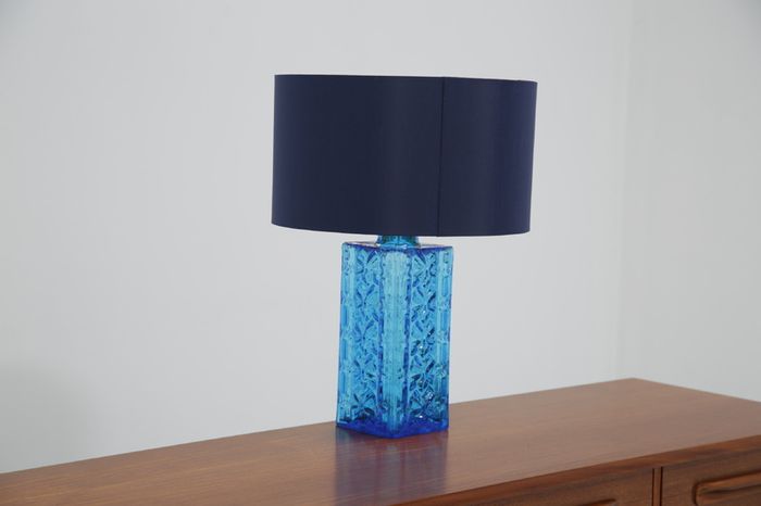 Vintage Swedish Blue Glass Table Lamp, 1960s.