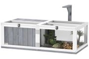 Wooden Tortoise House with Lamp Holder, Clear Windows, Openable Tops, Built-In Tray, Light Grey