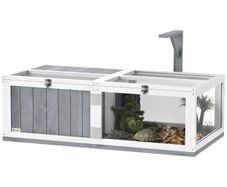 Wooden Tortoise House with Lamp Holder, Clear Windows, Openable Tops, Built-In Tray, Light Grey
