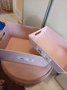 Set of two blush pink storage baskets