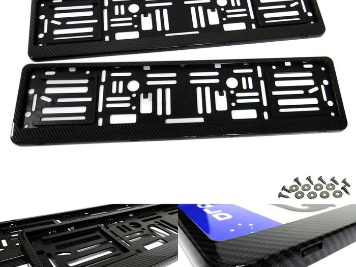 2x Carbon Fibre Fiber Hydrographic UK EU Car Licence Registration Number Plate Holder Surround Frame Black