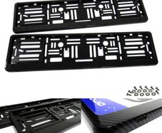 2x Carbon Fibre Fiber Hydrographic UK EU Car Licence Registration Number Plate Holder Surround Frame Black