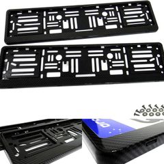 2x Carbon Fibre Fiber Hydrographic UK EU Car Licence Registration Number Plate Holder Surround Frame Black