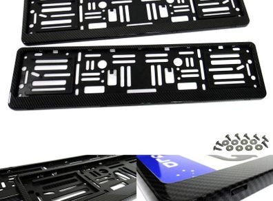 2x Carbon Fibre Fiber Hydrographic UK EU Car Licence Registration Number Plate Holder Surround Frame Black