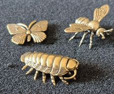 3 brass Insects, Solid brass.