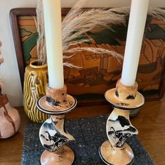 Vintage African Soapstone Elephant Candlesticks