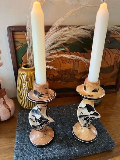 Vintage African Soapstone Elephant Candlesticks