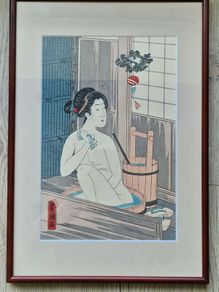 Japanese Ukiyo-e Woodblock Reprint / Toyokuni Style / Framed / c. mid-20th century