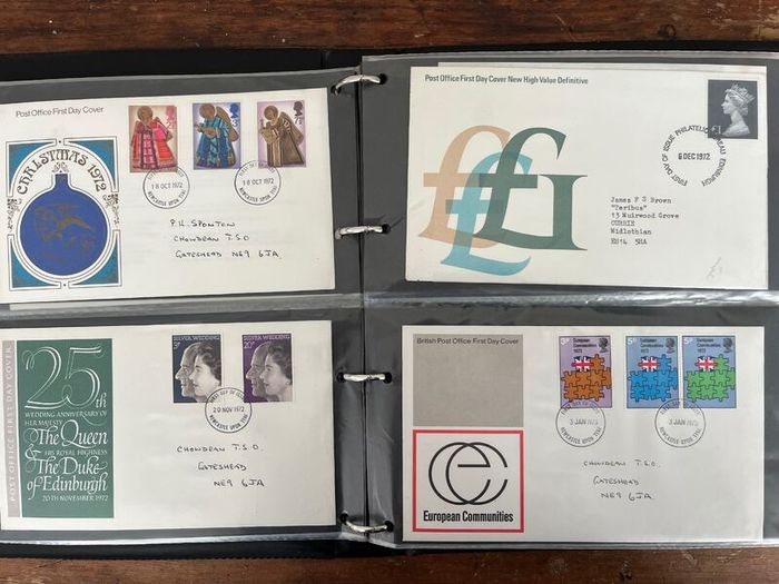 Collection of 80 UK First Day Cover stamps 1970 to 1979 in album with 10 extra pages