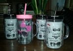 Drinking Glasses with Handle, Lid and Straw - Set of 4