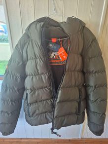 Superdry Mens Khaki Hooded Sports Puffer Jacket