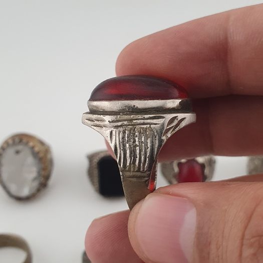 Antique Rings Lot 15 Mixed Brass, Stone & Glass Rings