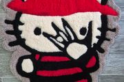 Hello Kitty / Handmade / Rug / Tufting / Halloween / Kid / Carpet / 100% wool /  Horror edition / Red &amp; Black / Collector's Piece / Custom Design