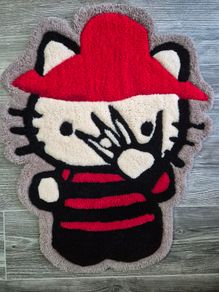 Hello Kitty / Handmade / Rug / Tufting / Halloween / Kid / Carpet / 100% wool /  Horror edition / Red & Black / Collector's Piece / Custom Design