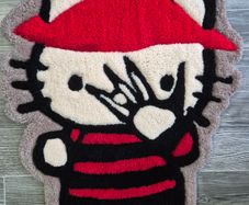 Hello Kitty / Handmade / Rug / Tufting / Halloween / Kid / Carpet / 100% wool /  Horror edition / Red & Black / Collector's Piece / Custom Design