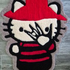 Hello Kitty / Handmade / Rug / Tufting / Halloween / Kid / Carpet / 100% wool /  Horror edition / Red & Black / Collector's Piece / Custom Design