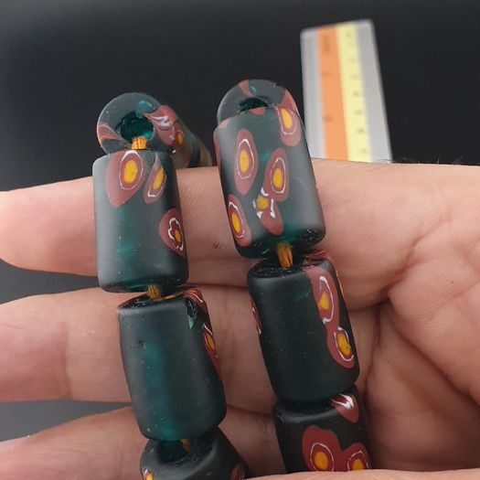 Vintage Cylinder Shape Gabri Style Eyes Glass Beads Necklace Strand