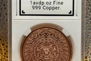 1avdp oz Fine 999 Copper Bullion Aztec Round.