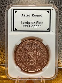 1avdp oz Fine 999 Copper Bullion Aztec Round.