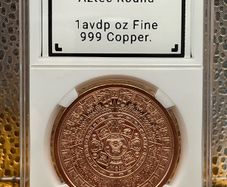 1avdp oz Fine 999 Copper Bullion Aztec Round.