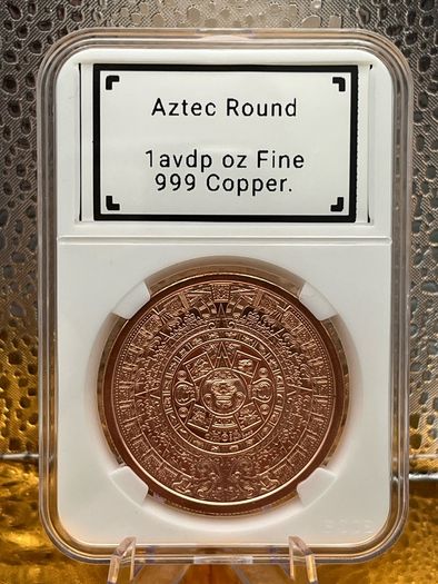 1avdp oz Fine 999 Copper Bullion Aztec Round.