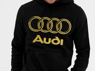 main image for ad Audi Logo Hoodie Gold Glitter Logo Audi Hoodie Audi Hooded Jumper Glitter Audi