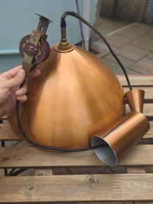 Vintage rise-and-fall/counterweight copper pendant light 40cm diameter - 1960s European