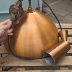 Vintage rise-and-fall/counterweight copper pendant light 40cm diameter - 1960s European