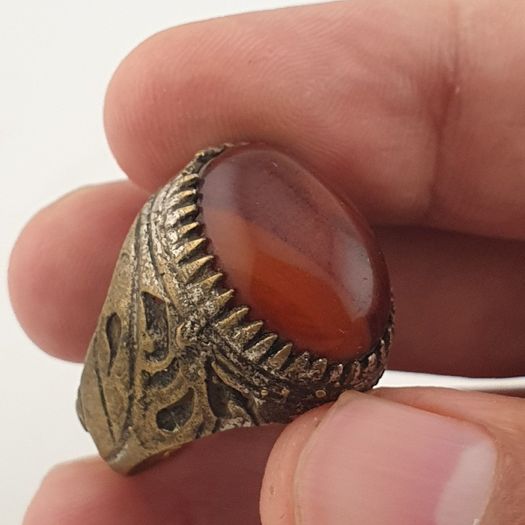 Ancient Brass Handmade With  Eyes Agate Gemstone Ring