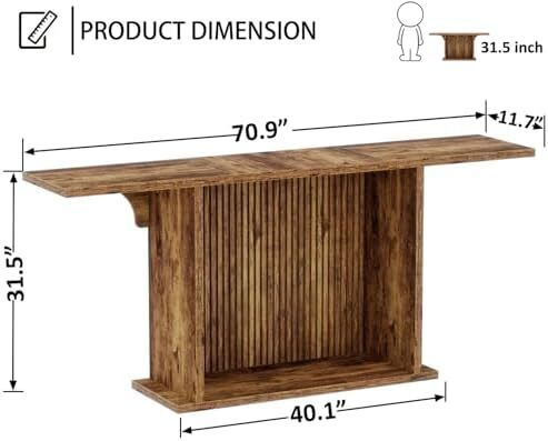 Farmhouse Console Table, 180cm Extra Long 2-Tier Sofa Table, Rustic Brown Wooden